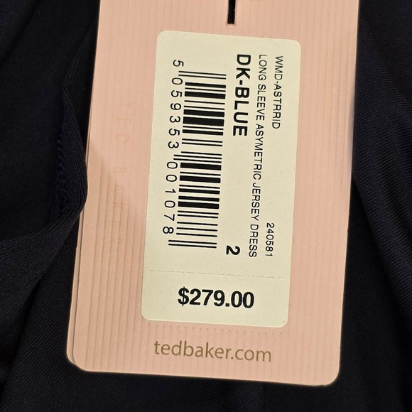 Ted Baker Womens 2 (4-6 US) Astrrid Long Sleeve Asymmetric Jersey Dress Navy NWT - Picture 7 of 13